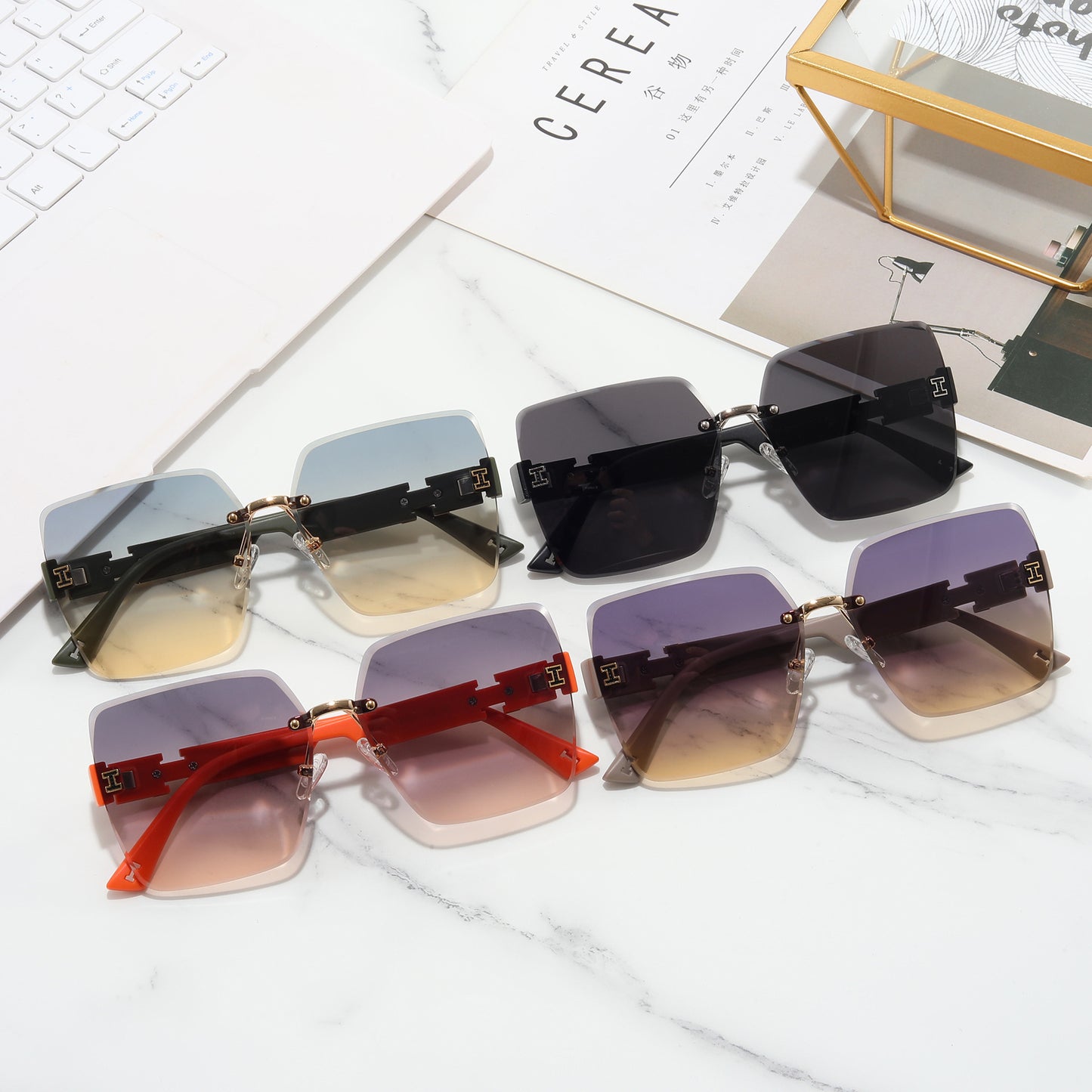 Damen oversized quadratische Sonnenbrille mit stilvollen Akzenten Brehn