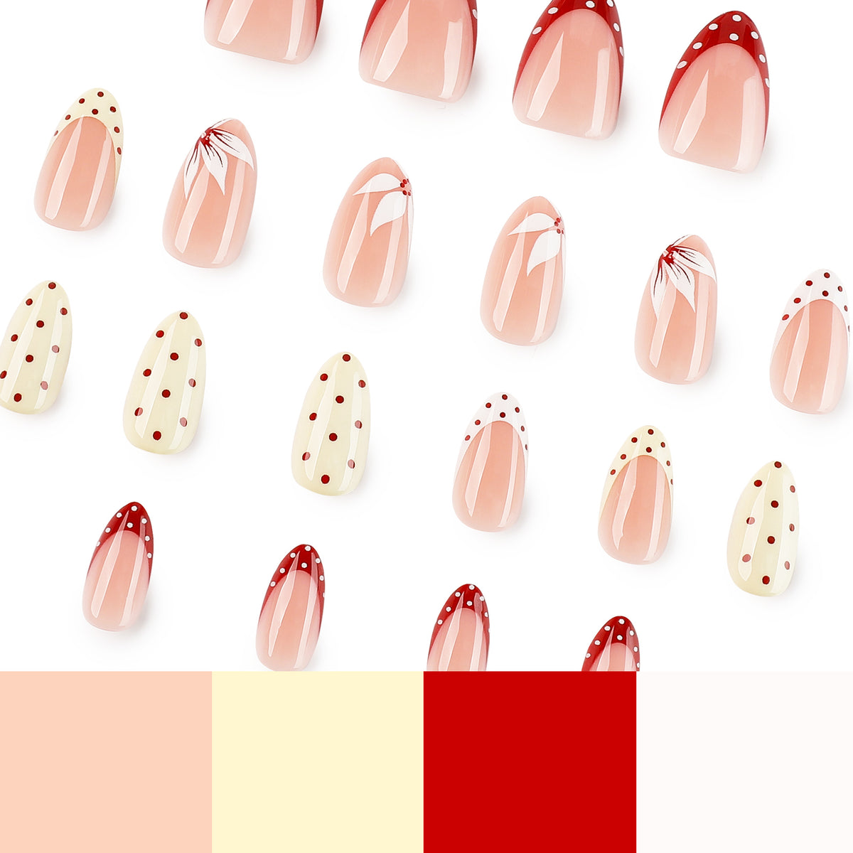 Kunstvolle Nageldesign mit einzigartigen Punkten und Blütenverzierungen Brehn