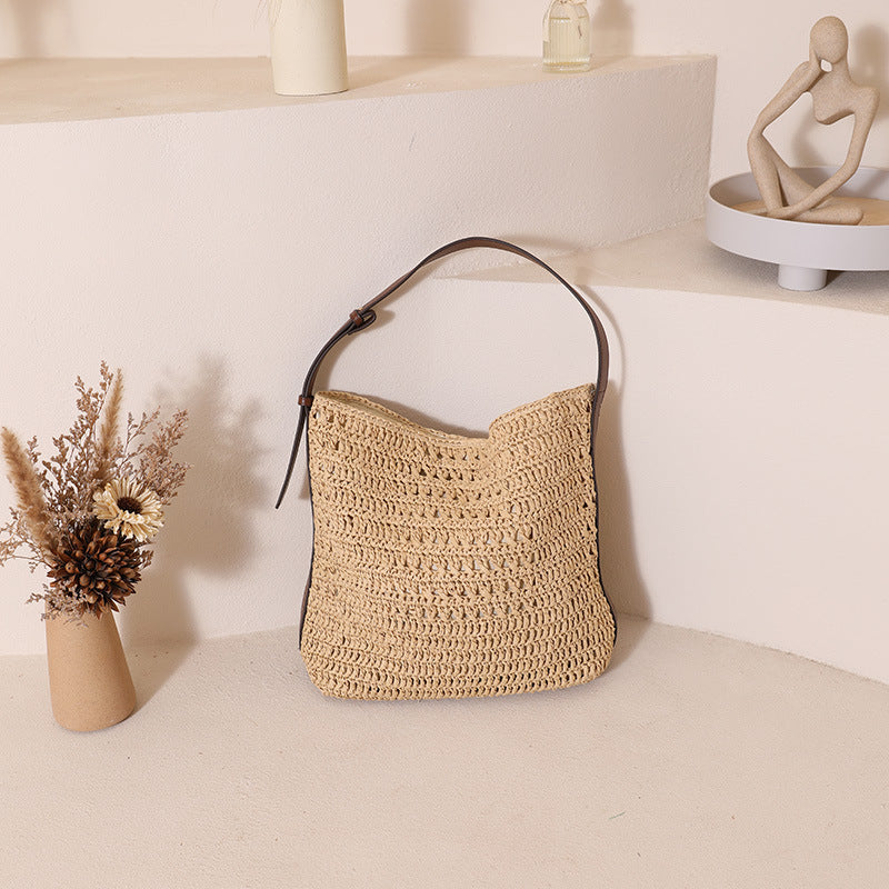 Damen Handtasche aus hochwertigem Makramee mit Lederakzent Brehn