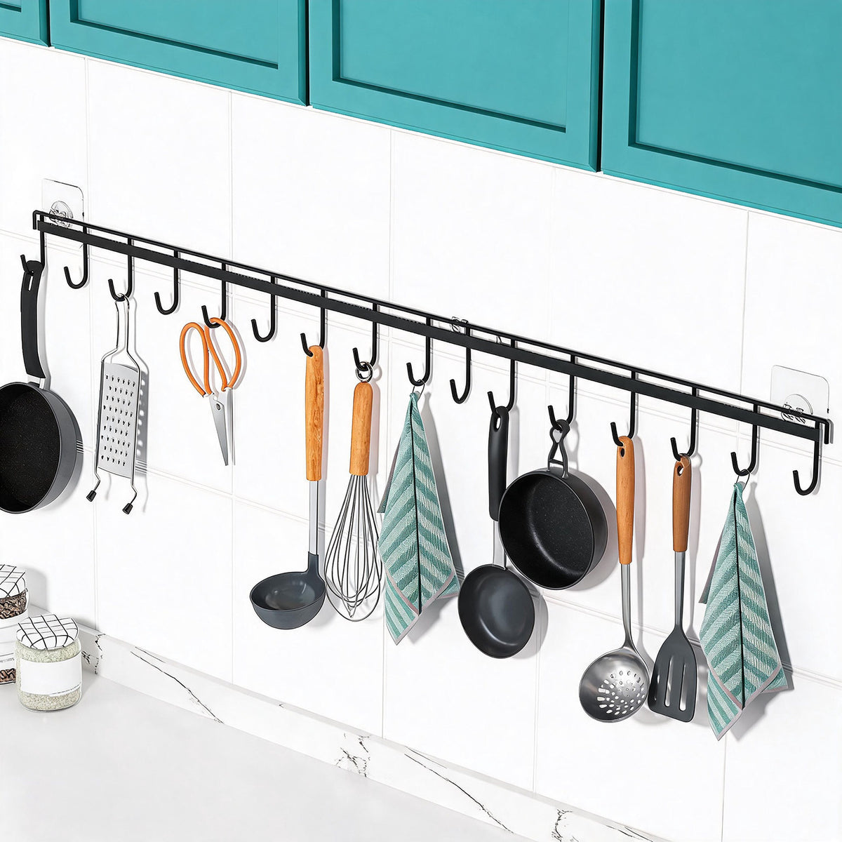 Wandmontierte Mehrfachhaken Küchenutensilien und Pfannenhalter Rack