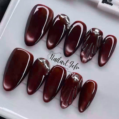 Glänzendes mandelförmiges Press-On-Nagelset