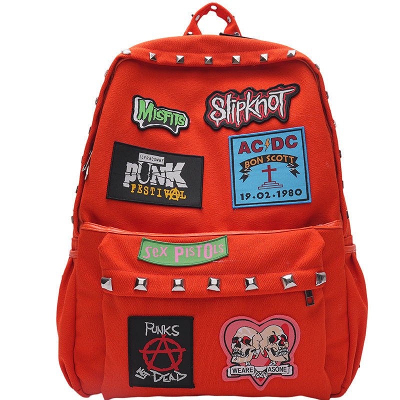 Punk-inspirierter Grafik-Patch-Schulrucksack Brehn