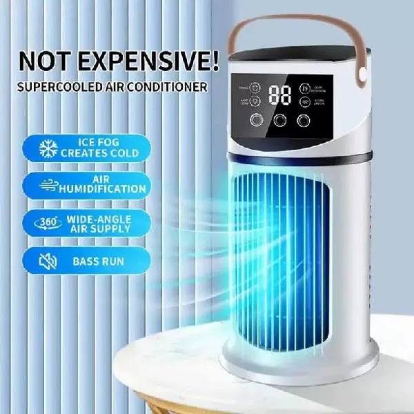 Unisex Einheitsgröße wiederaufladbarer Turm Klimaf ventilator mit Touch-LED-Steuerung integriertem befeuchtenden Reservoir und Leder-Tragegriff Brehn