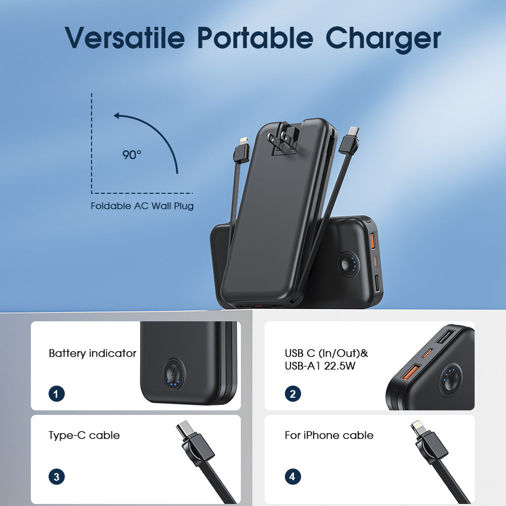 Powerbank mit Integriertem Wandstecker und Schnellladender Typ-C-Funktion Brehn