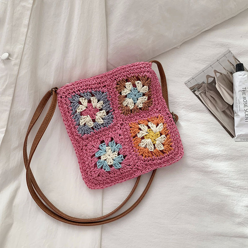 Damen Handtasche im Vintage-Stil mit buntem Häkelmuster Brehn