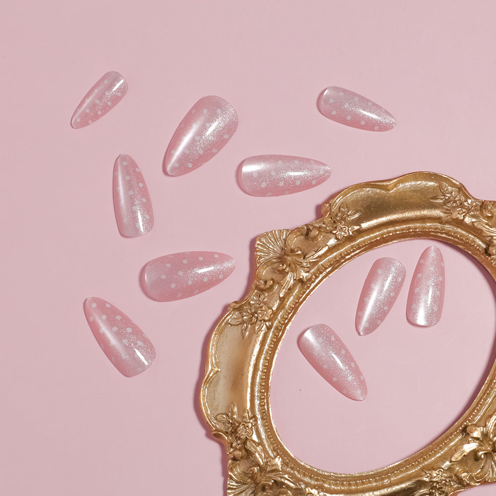 Künstlerisches mandelförmiges Press-On Nagelset mit verspieltem Punktdesign Brehn