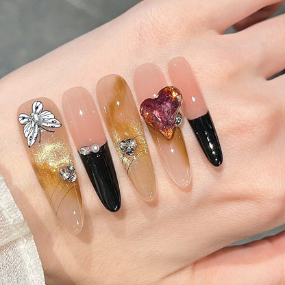 Künstlerische 3D-Schmetterlings- und Edelstein-Nagelverlängerungen Brehn