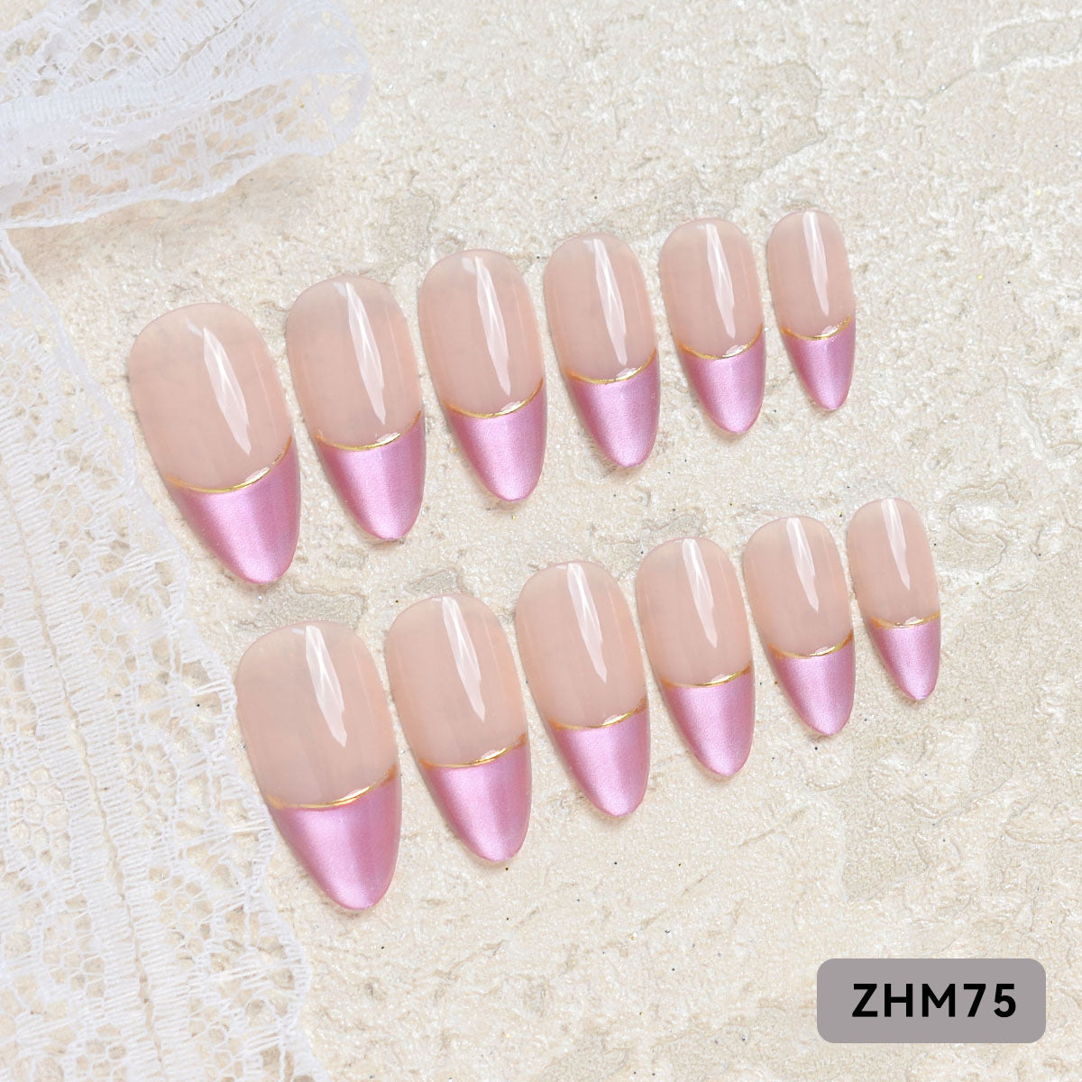 Künstlerisches Press-On-Nagelset mit Kirschblütenmuster Brehn