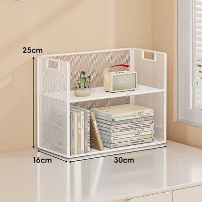 Perforiertes Metall Zwei-Ebenen Schreibtisch-Organizer-Regal mit integrierten Tragegriffen