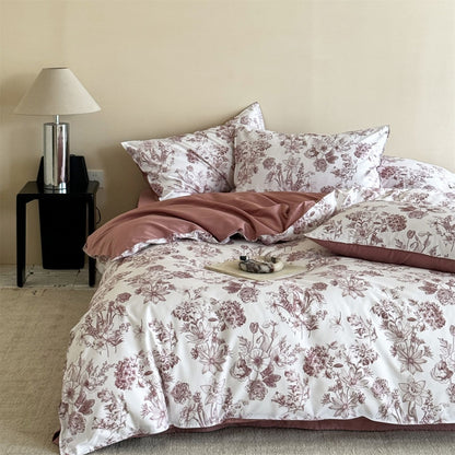 Luxus Wendbar Baumwoll-Satin Floral Bettbezug Set mit Kissenbezügen und Spannbettlaken
