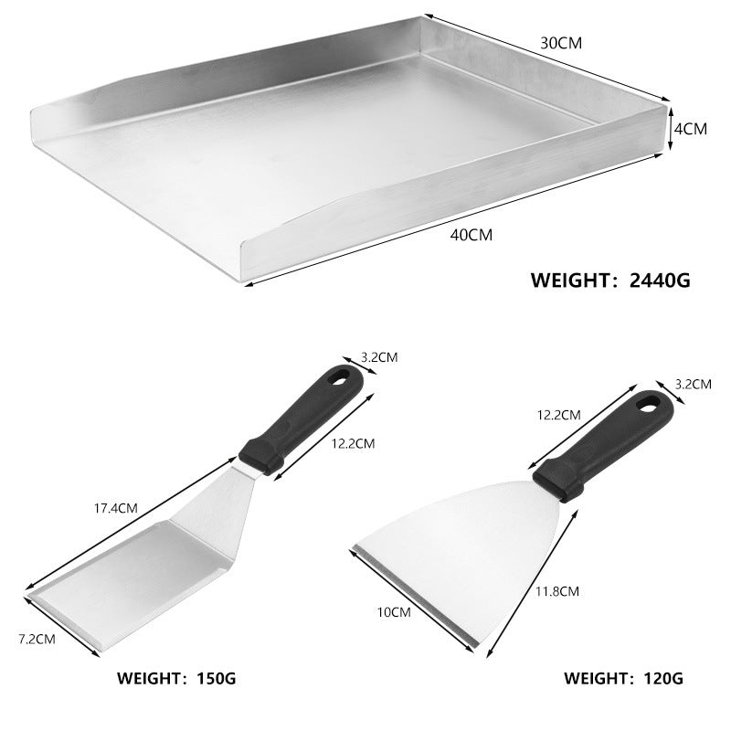 Edelstahl-Grillplancha Set Dreiteilig mit Hohen Rändern und Profi-Spachteln Brehn