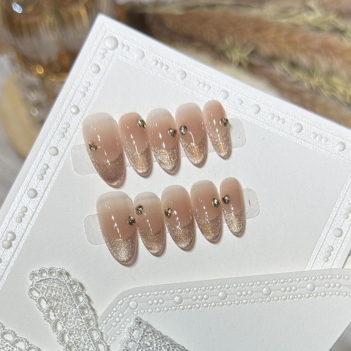 Eleganter Glitter-Akzent Press-On Nagel Set Brehn