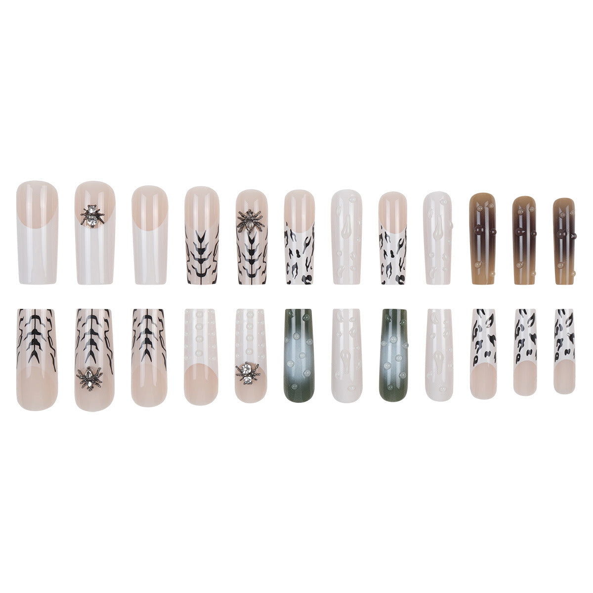 Künstlerisches Langes Stiletto Press-On Nagelset mit einzigartigen Mustern Brehn
