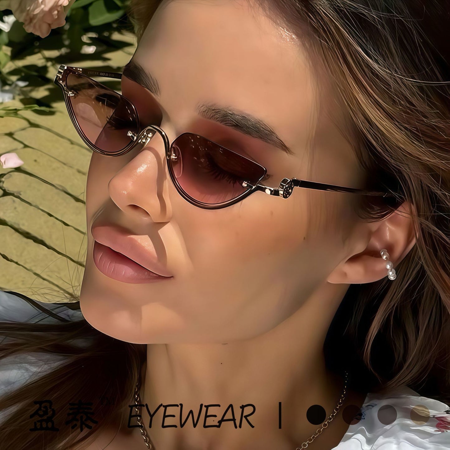 Damen Cat-Eye Sonnenbrille mit filigranem Goldrahmen Brehn