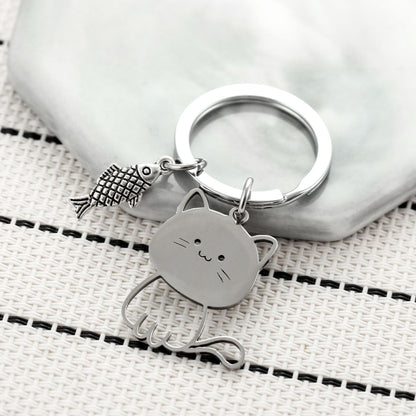 Niedliche Katze und Fisch Charm Schlüsselanhänger Brehn