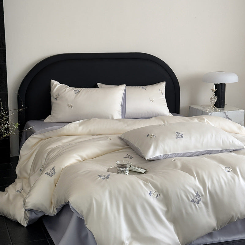 Bestickte Baumwollsatin Bettbezug Set mit verspielten Wal-Motiven und umkehrbarem Rücken