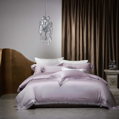 Luxuriöses Satin-Bettwäsche-Set mit Spitzenbesatz