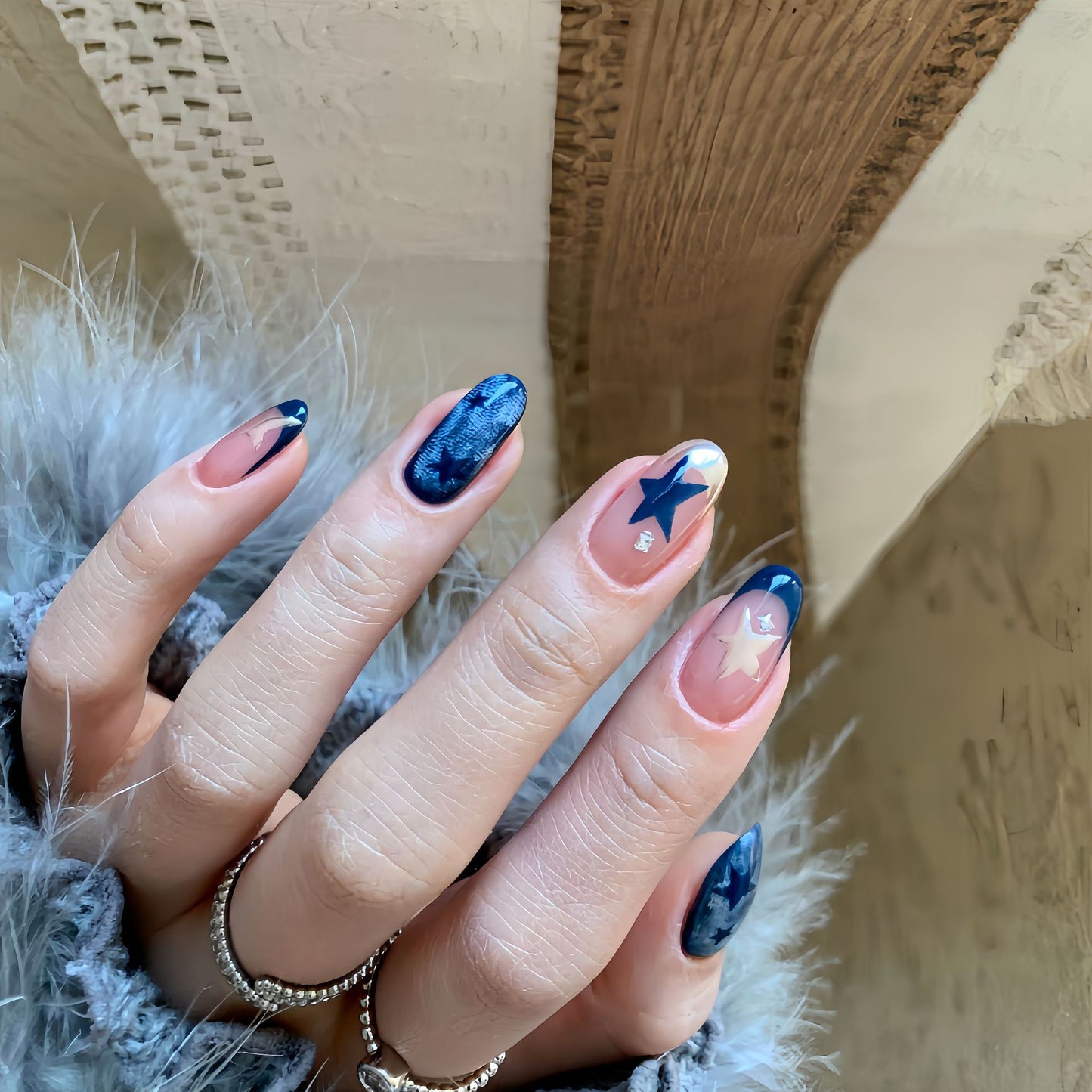 Kreative Kunstnagelset mit Sternen- und Denim-Design Brehn