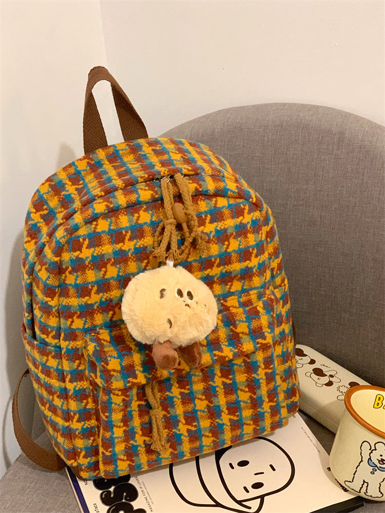 Gemütlicher kariert Plüsch Schulrucksack Brehn