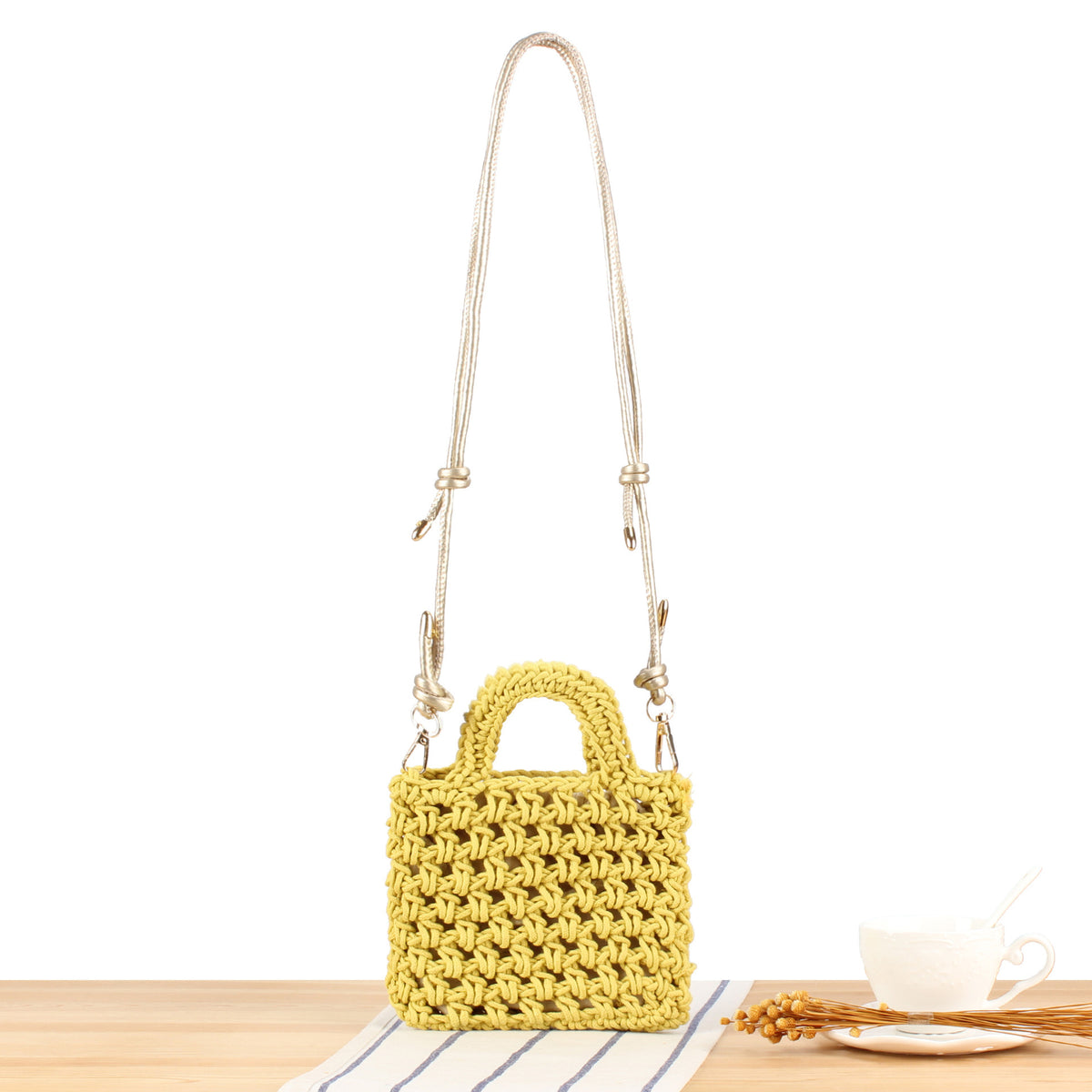 Handtasche Aus Handgefertigtem Makramee mit Verstellbarem Schulterriemen Brehn