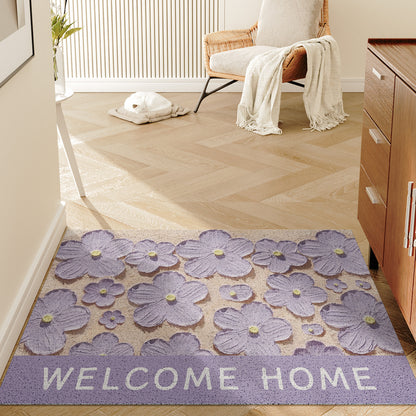 Absorbent Anti-Slip Indoor Entrance Doormat with Retro Yellow Gerbera Print and 'Welcome Home' Typography