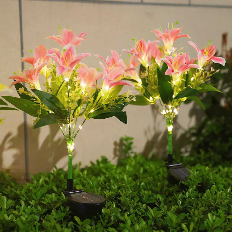 Solarbetriebene lebensechte Lilienblüte Landschaftsstecker mit Mikro-LED-Cluster und teleskopischem Erdbodenstift Brehn