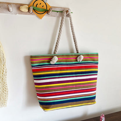 Gestreifter Canvas Strandtasche