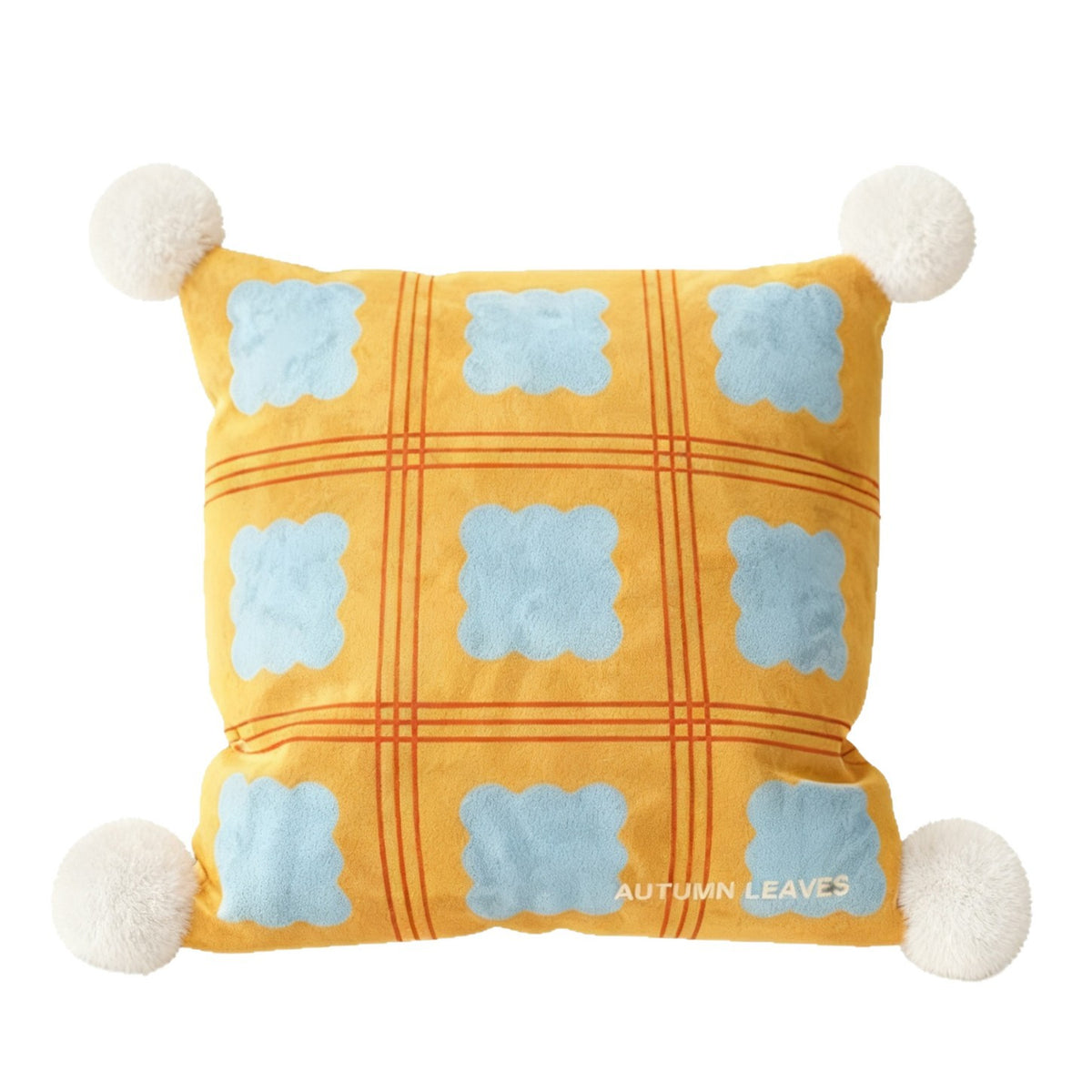 Velvet Geometric Pom-Pom Accent Cushion