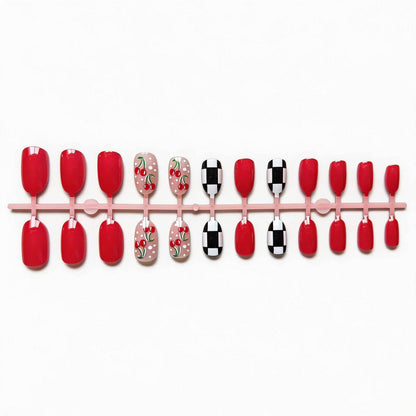 Kreatives Cherry- und Karierter Nagelkunst-Set