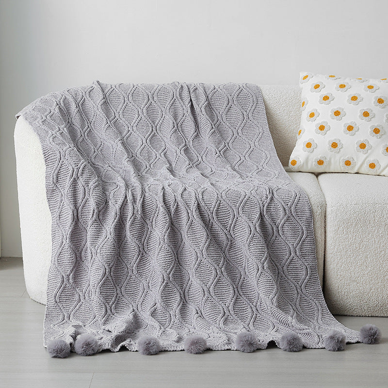Damen Strickdecke mit dekorativen Pompons Brehn