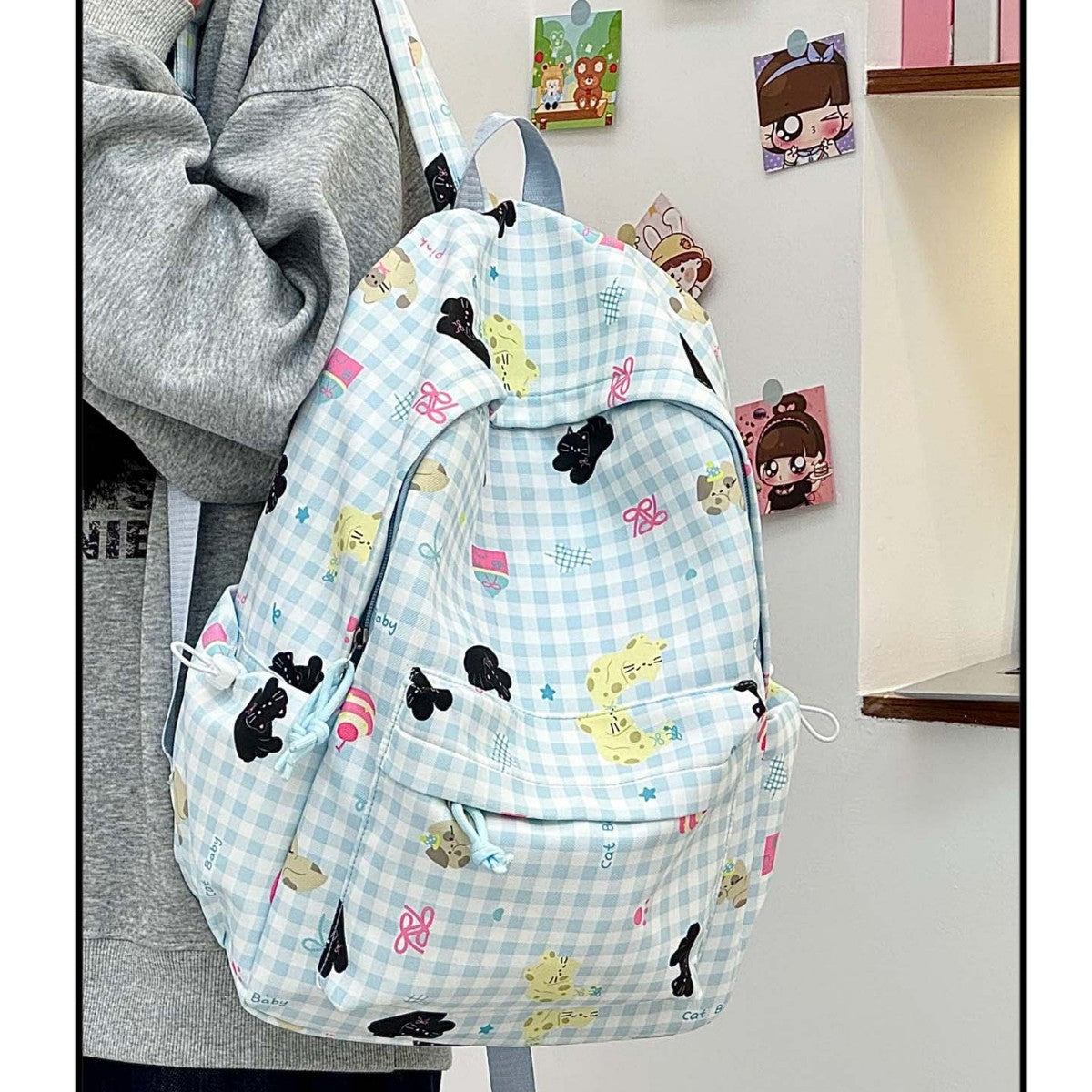 Rucksack mit Kreativem Karomuster und Verspielten Applikationen Brehn