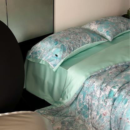 Satin-Bettwäschegarnitur mit Marmor-Print, extra-feinem Satin und Hotelverschluss