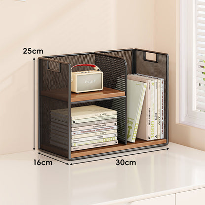 Perforiertes Metall Zwei-Ebenen Schreibtisch-Organizer-Regal mit integrierten Tragegriffen