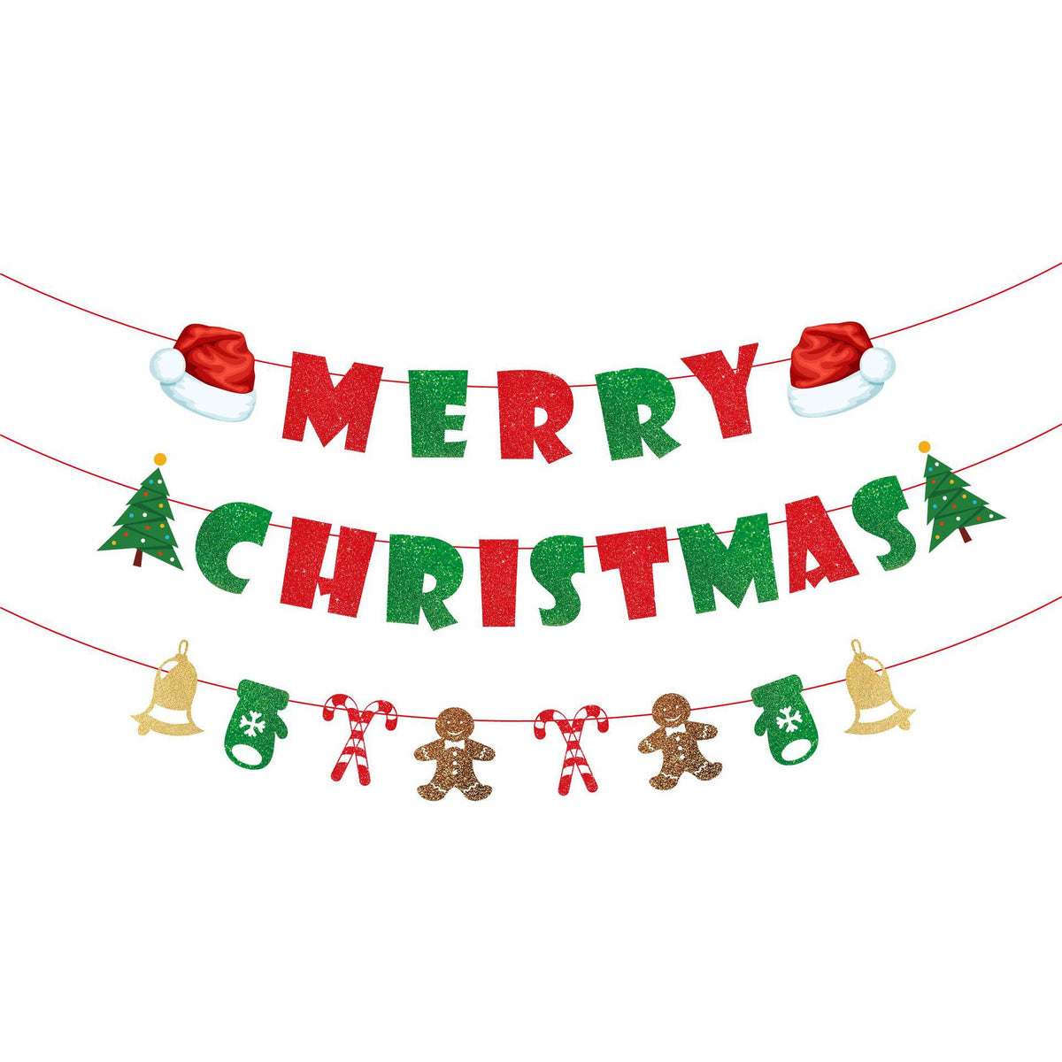 Festliche Weihnachtsgirlande mit glitzernden Buchstaben