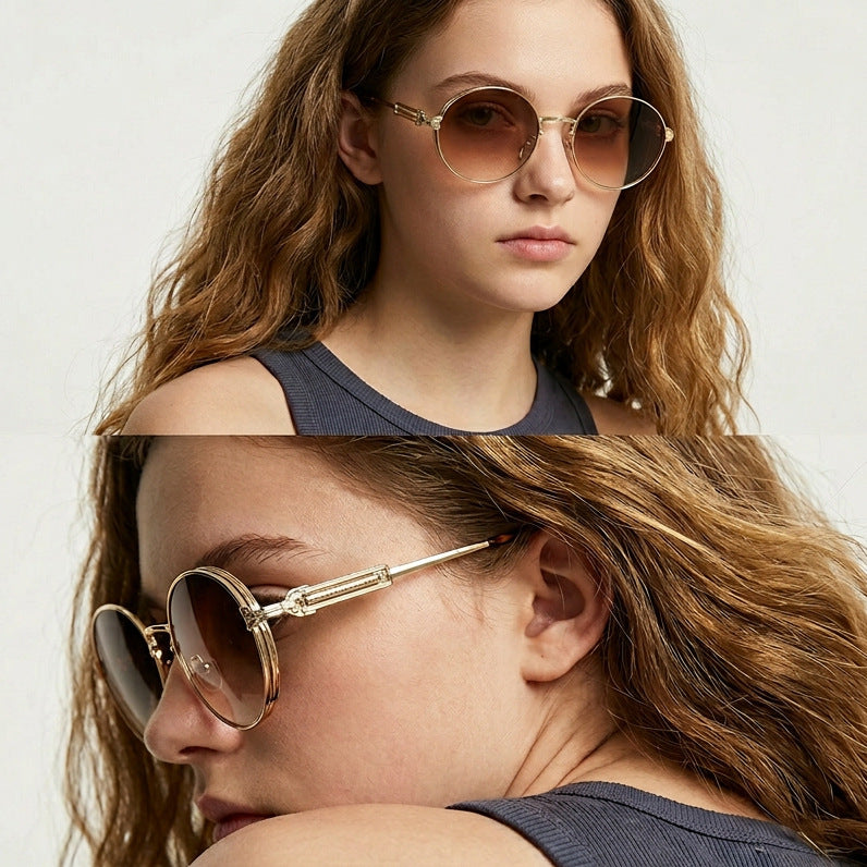 Damen runde Vintage-Sonnenbrille mit exklusivem Metallrahmen Brehn
