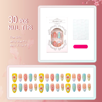 Floral Articulierte Press-On Nagelset