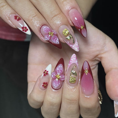 Elegante 3D Blumen Acryl Nagelkunst Verlängerungen Brehn