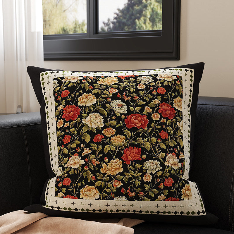 Velvet Bamboo Leaf Square Throw Pillow Cover with Hidden Zipper