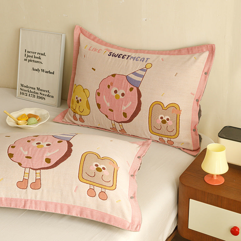 Kinder- und Jugend-Kissenbezug-Set mit niedlichem Haustiermotiv, Herz-Print und Knopfverschluss