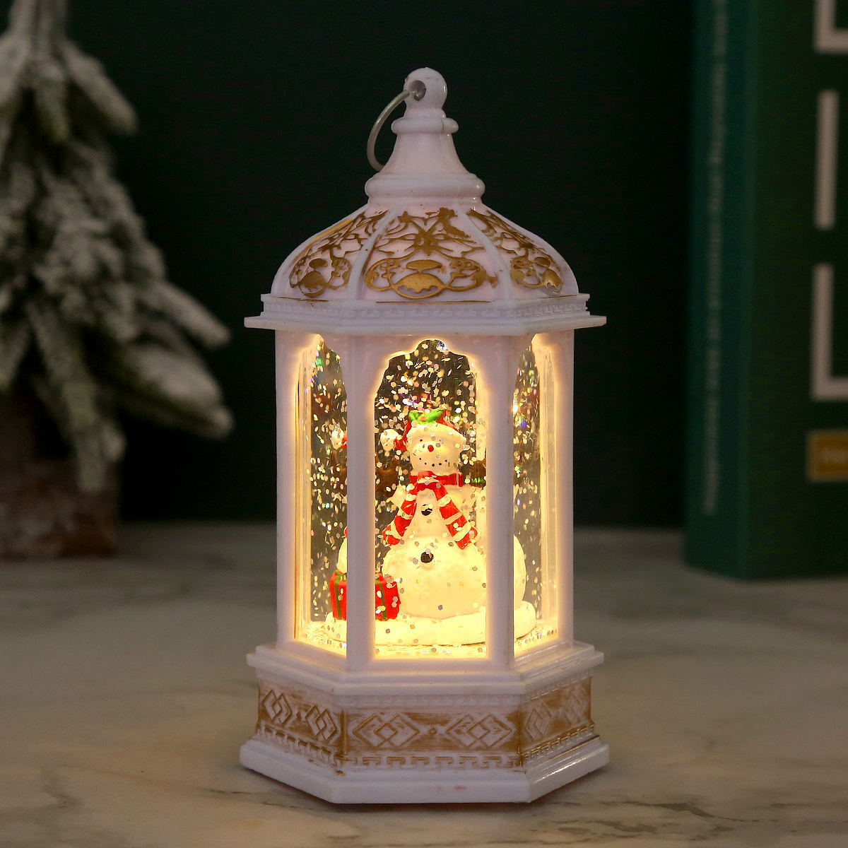Nostalgische Weihnachtslaterne mit beweglichem Weihnachtsmann Brehn