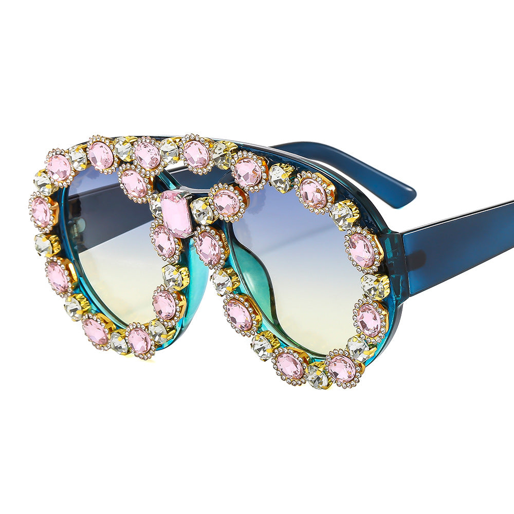 Damen Glamouröse Statement-Sonnenbrille mit auffälligem Kristallrahmen Brehn