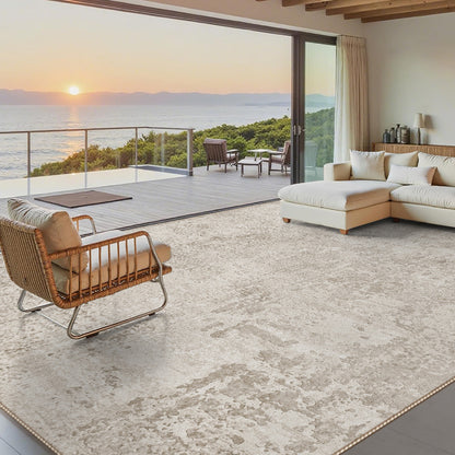 Large Plush Low-Pile Contemporary Distressed-Texture Area Rug