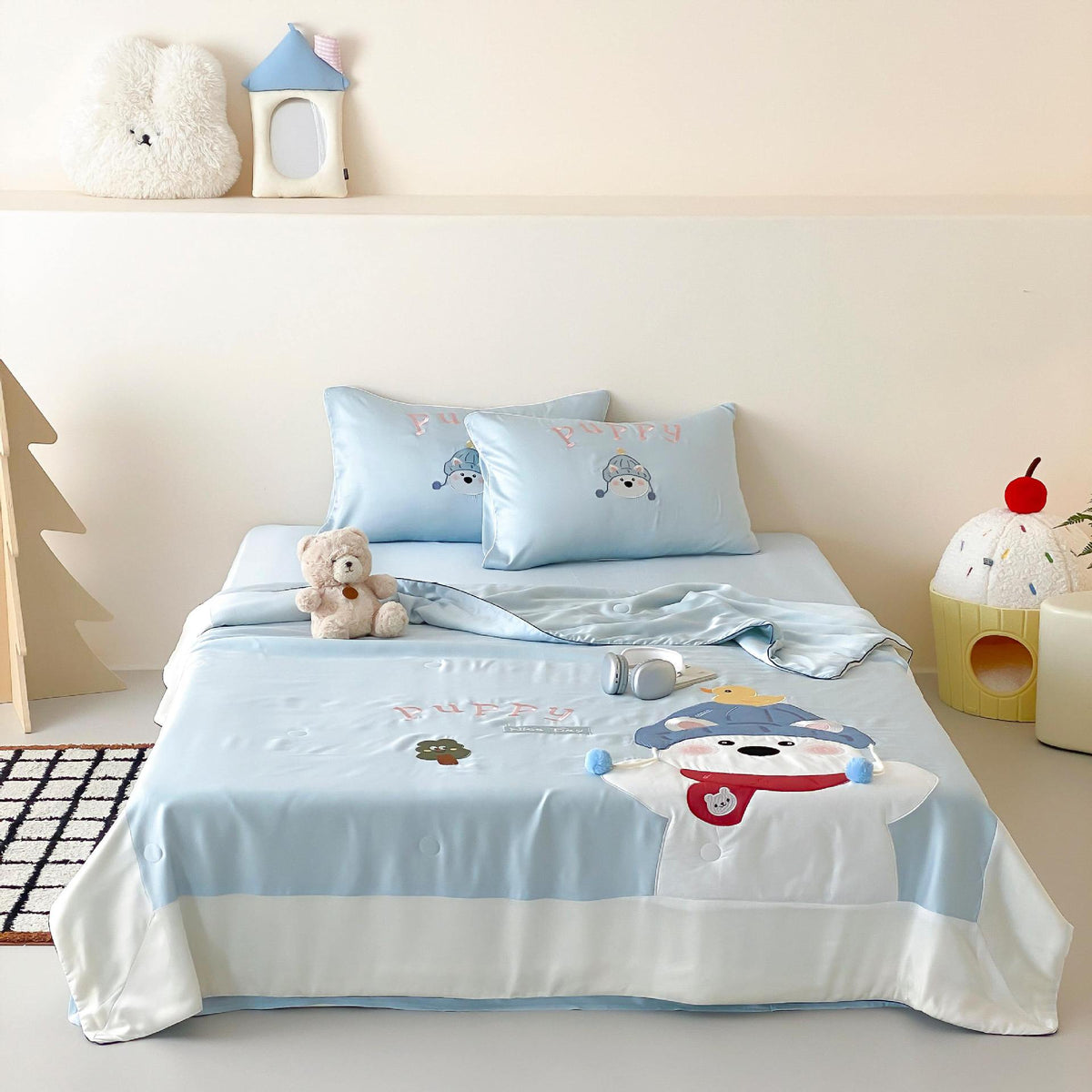 Kinderbettwäsche-Set mit niedlichem Eisbär-Motiv aus satinähnlichem Material