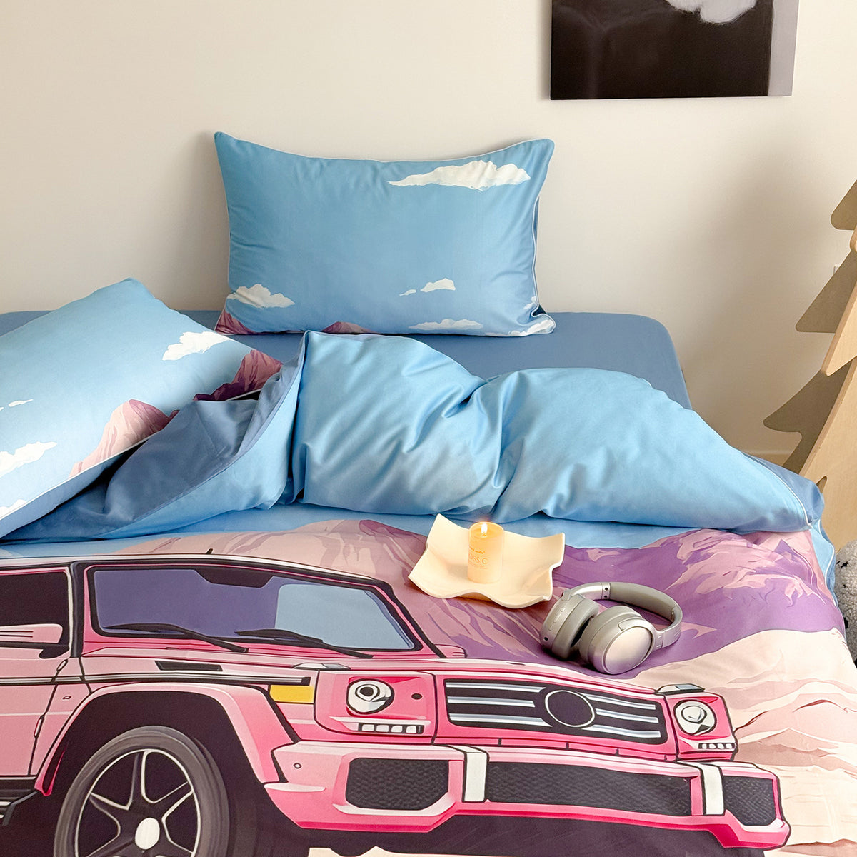 Abenteuer-Print Mikrofaser Bettbezug Set mit Off-Road Jeep Illustration