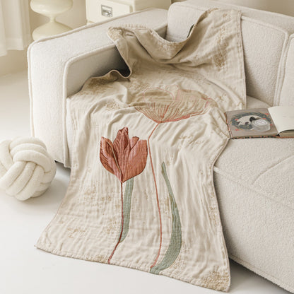 Übergroße botanische Musselin-Wurfdecke mit floralem Aquarelldruck