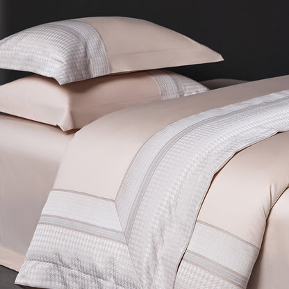 Luxuriöses Baumwoll-Satin Bettwäsche-Set mit Hahnentrittmuster-Jacquardbordüre