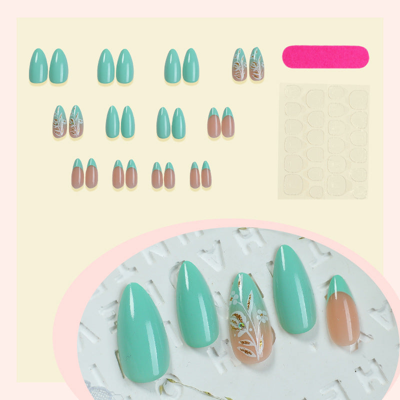 Artisan Press-On Nail Set mit eleganten Blattmustern Brehn