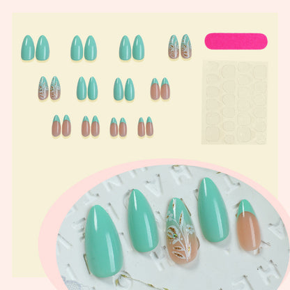 Artisan Press-On Nail Set mit eleganten Blattmustern Brehn