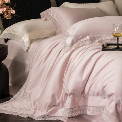 Luxuriöses Baumwollsatin Bettbezug-Set mit Spitzenkante