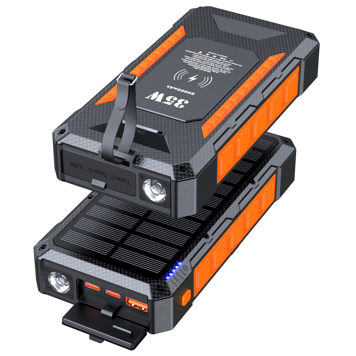 Solar Powerbank mit Schnellladefunktion und Integrierter Taschenlampe Brehn